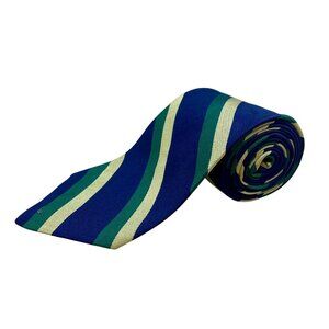 Vintage Brooks Brothers Blue & Green Striped Silk Tie Classic Design